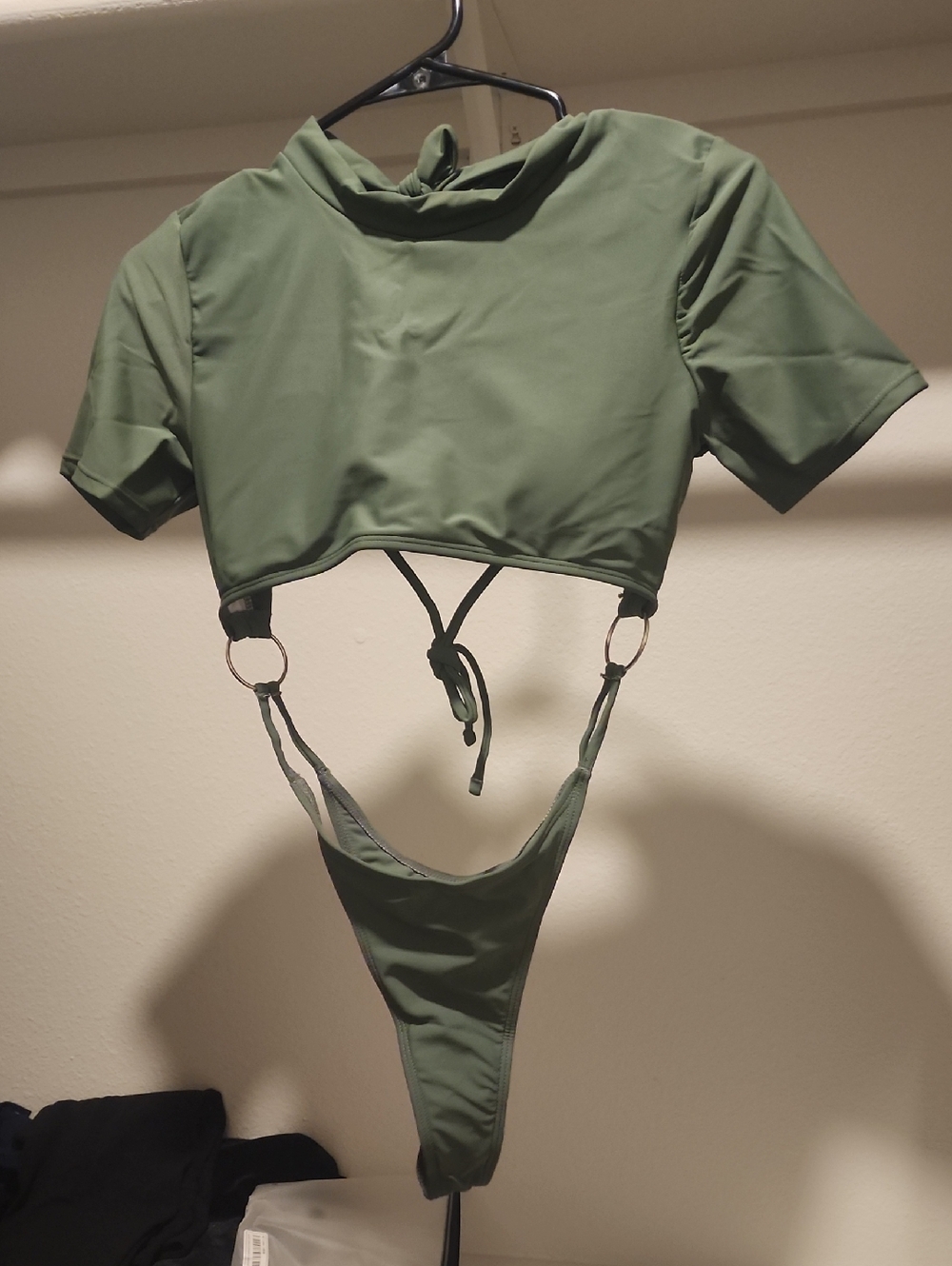 Olive Green Two-Piece Swim Set with Crop Top